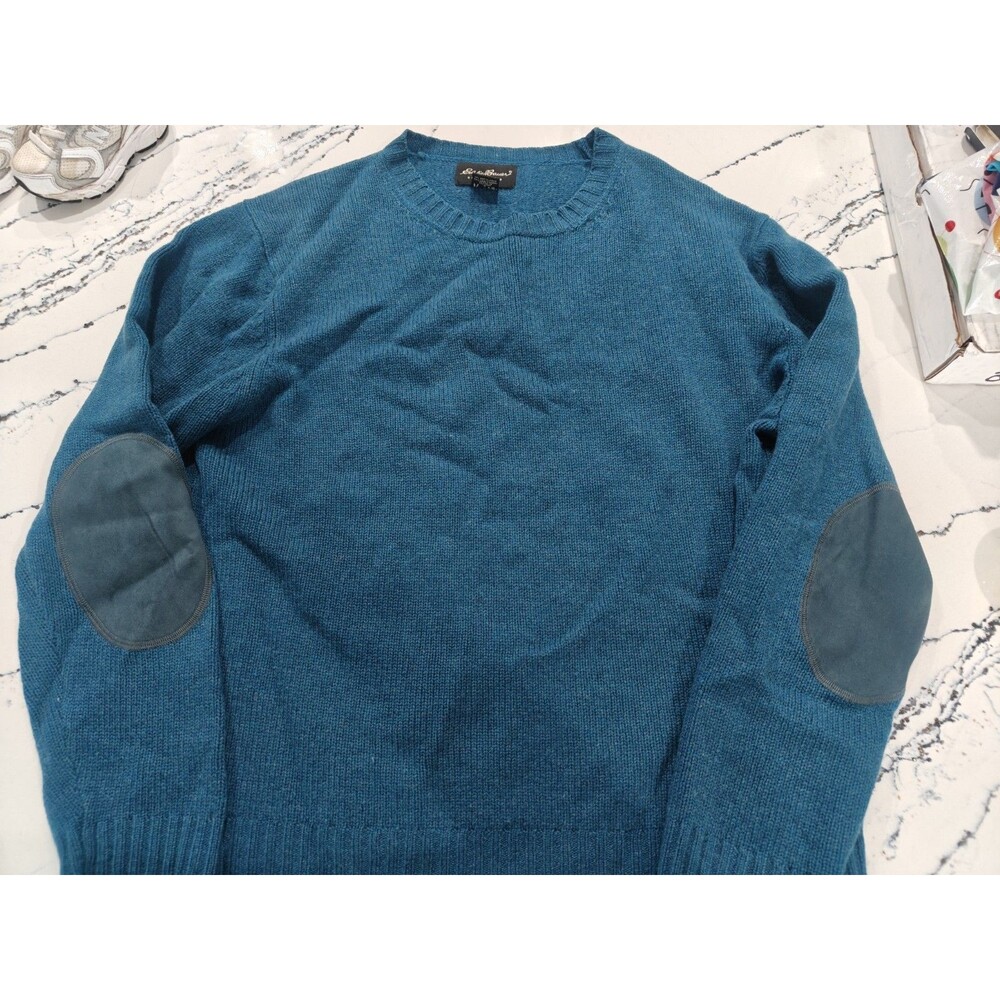 Vintage Eddie Bauer Blue Lambswool knit crewneck wool sweater preppy size L